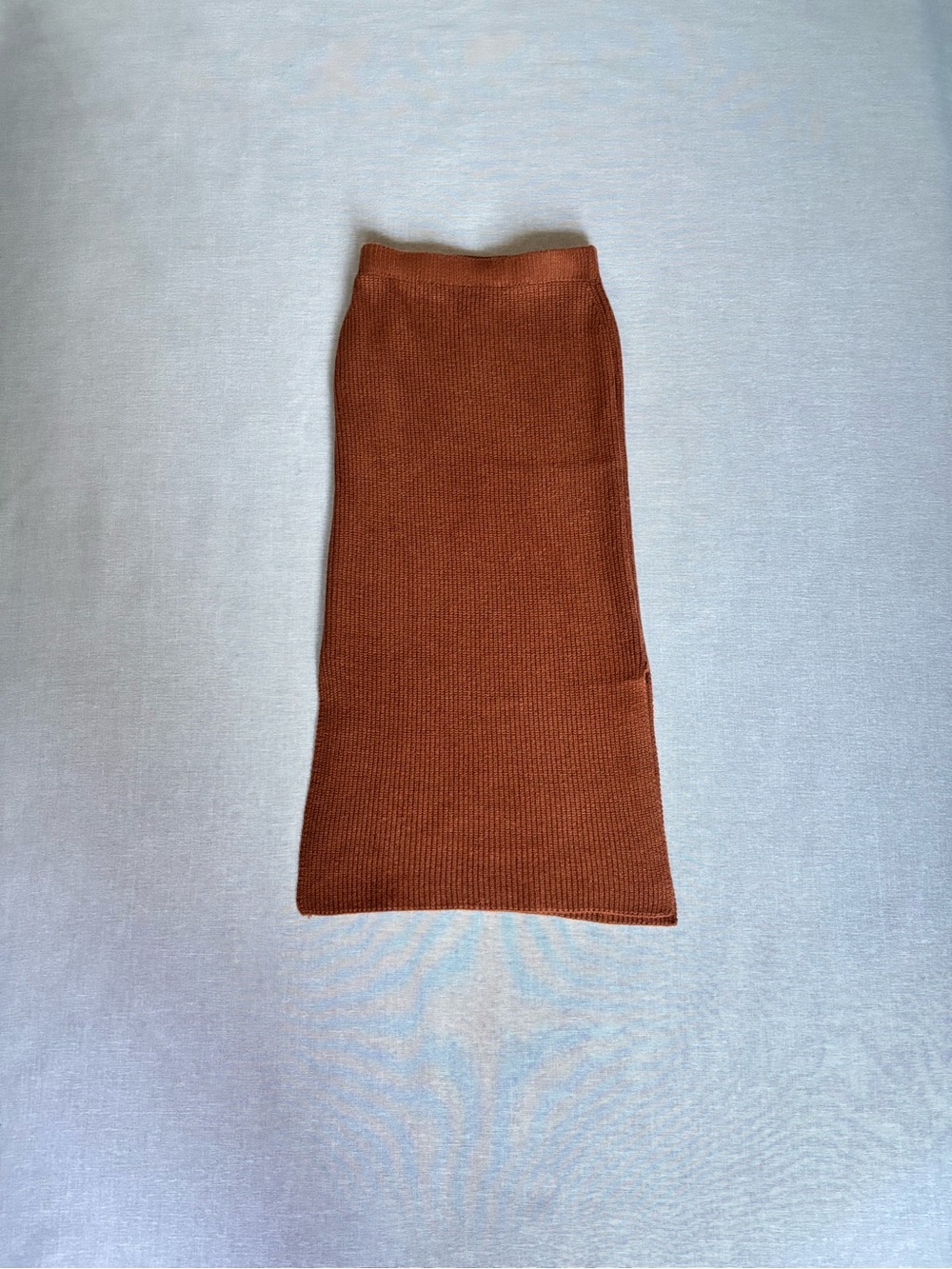 Princess Polly rust orange ribbed knit fall fishermancore midi skirt
